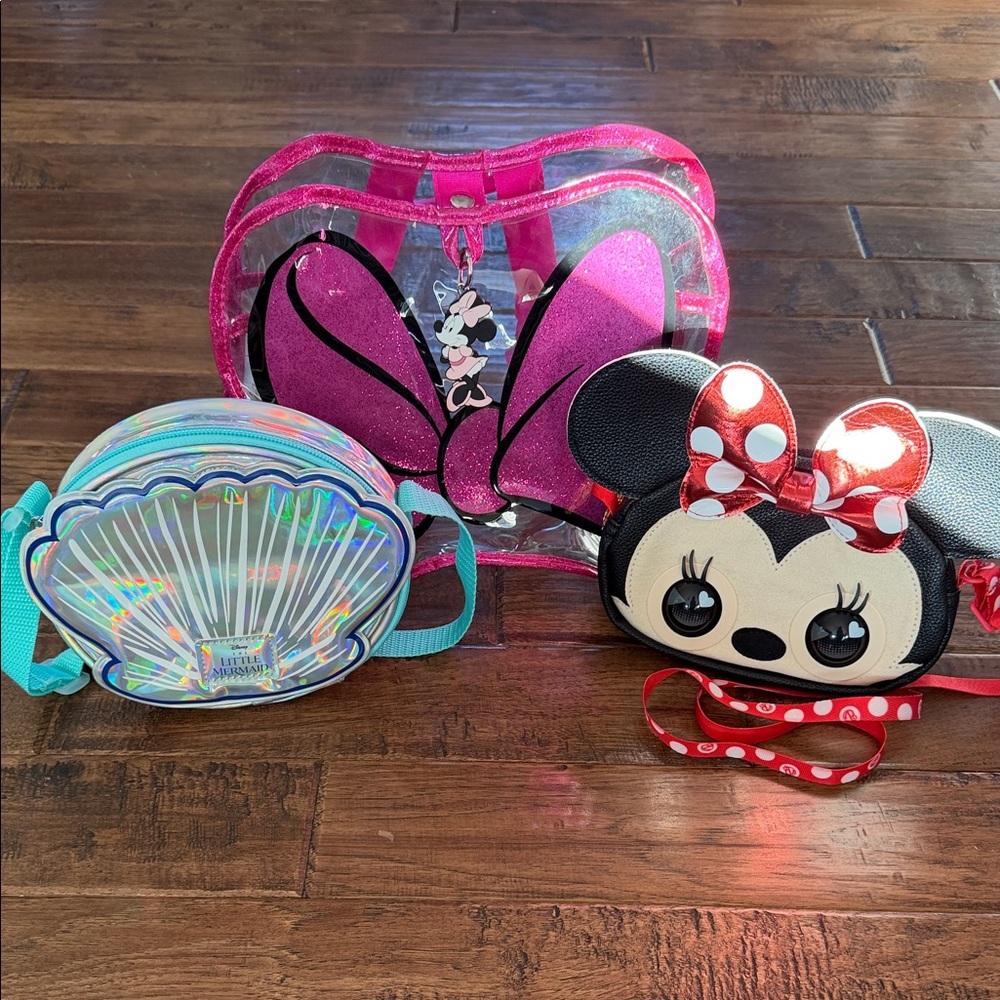 Disney Girl Bags Minnie Mouse Purse Pet, Clear Backpack and Little Mermaid Purse